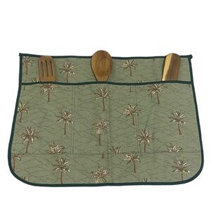 Palm Tree Waist Apron with 3 Pockets. Tie waist. Green & Brown